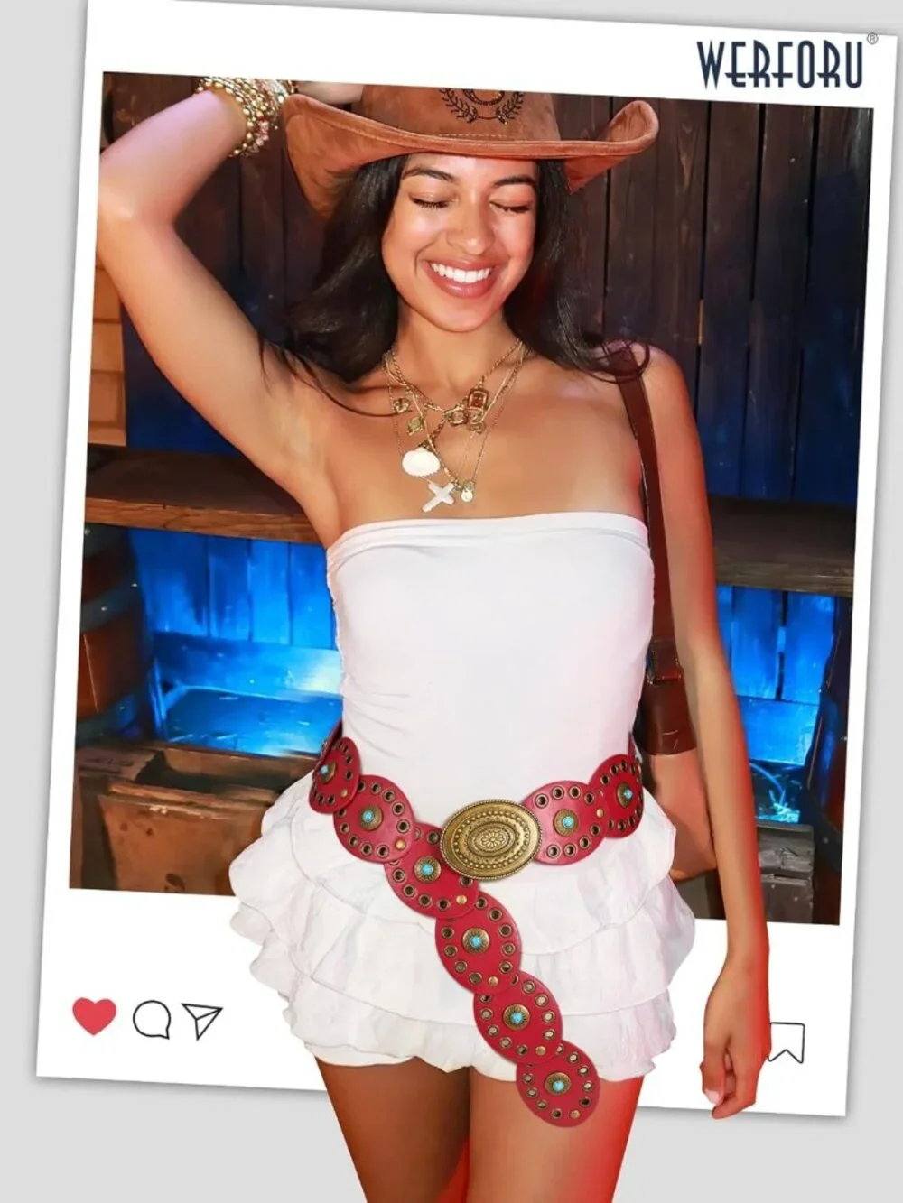 Boho Western Wide Disc Belt with Turquoise Conchos - Stylish Cowgirl Leather